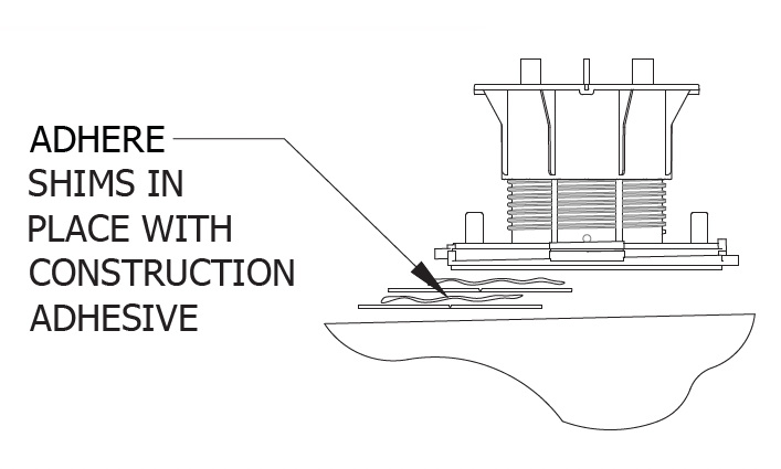 adhering bison flexible shims in place with construction adhesive